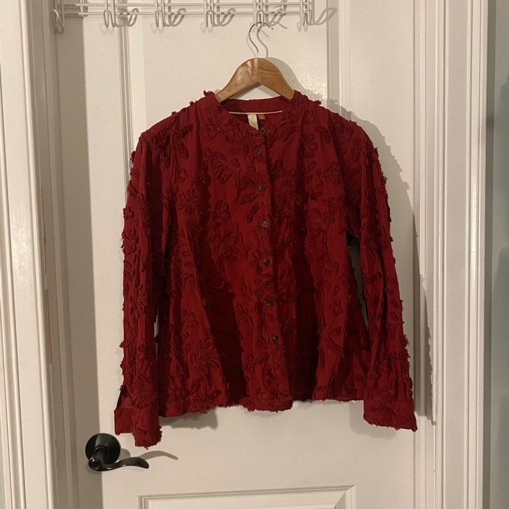 Anthropologie Whitney Pilcro Deep Red Textured Button-Down Blouse